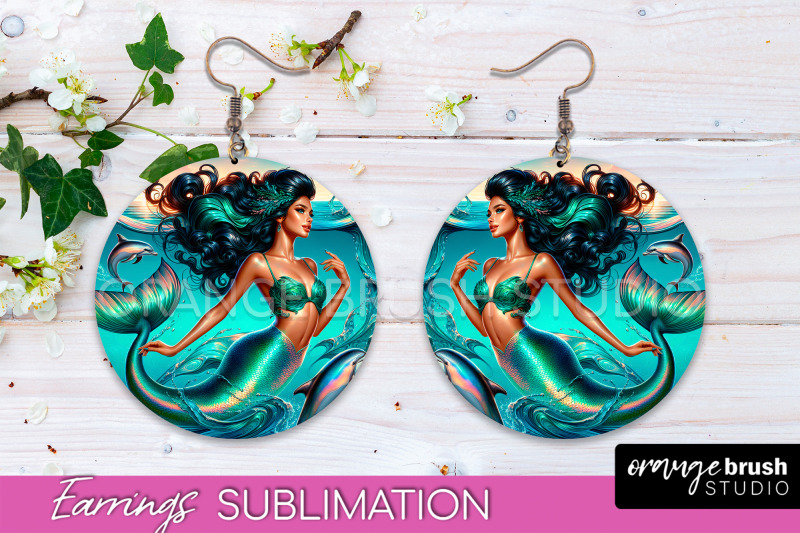 mermaid-earrings-png-summer-round-earrings-sublimation