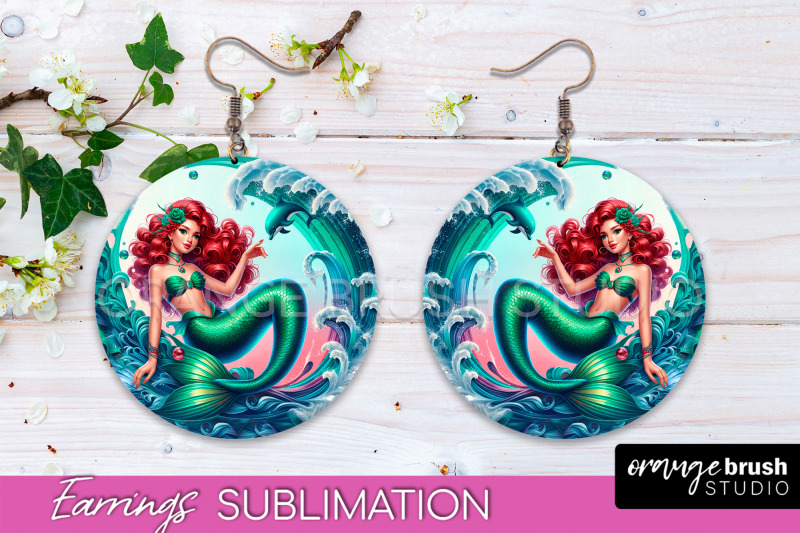 mermaid-earrings-png-summer-round-earrings-sublimation