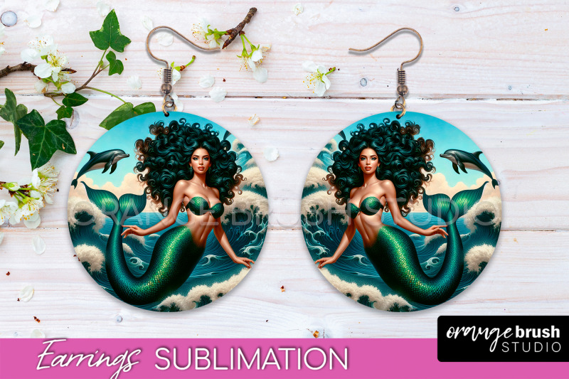 mermaid-earrings-png-summer-round-earrings-sublimation