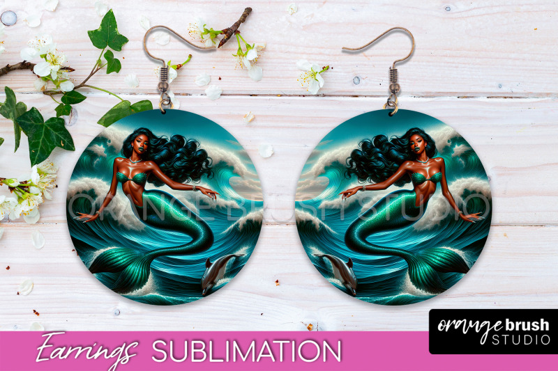 mermaid-earrings-png-summer-round-earrings-sublimation