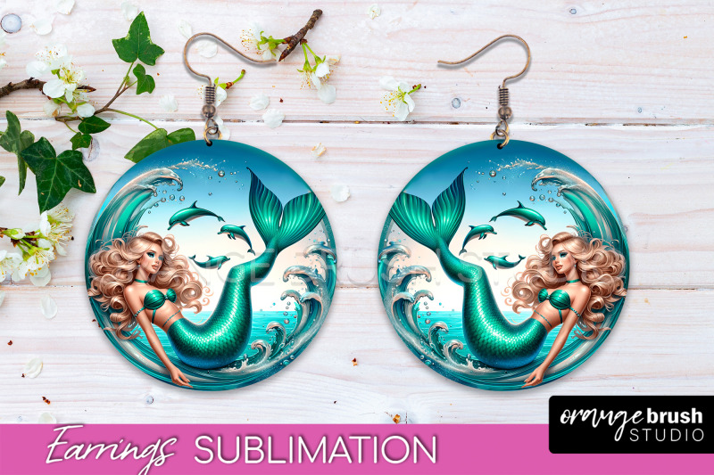 mermaid-earrings-png-summer-round-earrings-sublimation