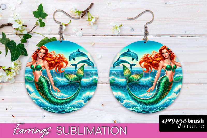 mermaid-earrings-png-summer-round-earrings-sublimation