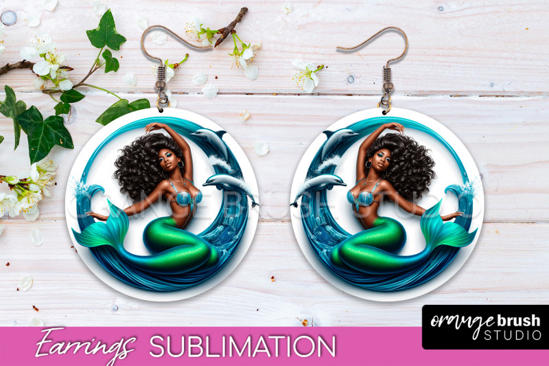 mermaid-earrings-png-summer-round-earrings-sublimation