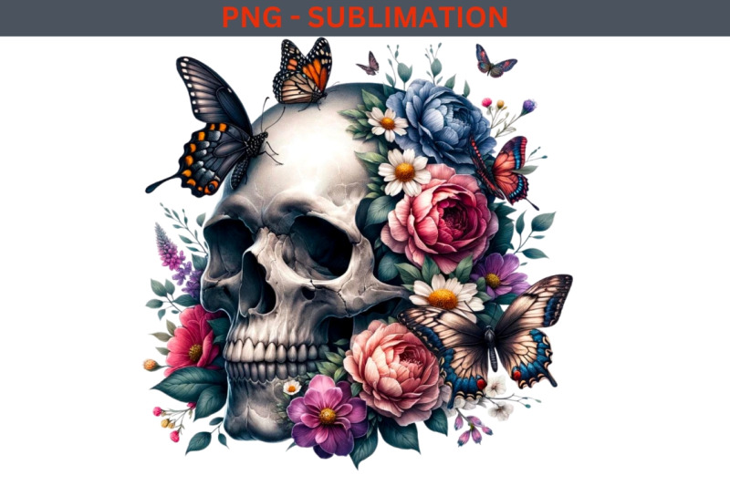 skull-with-flowers-png-sublimation-tshirt-design