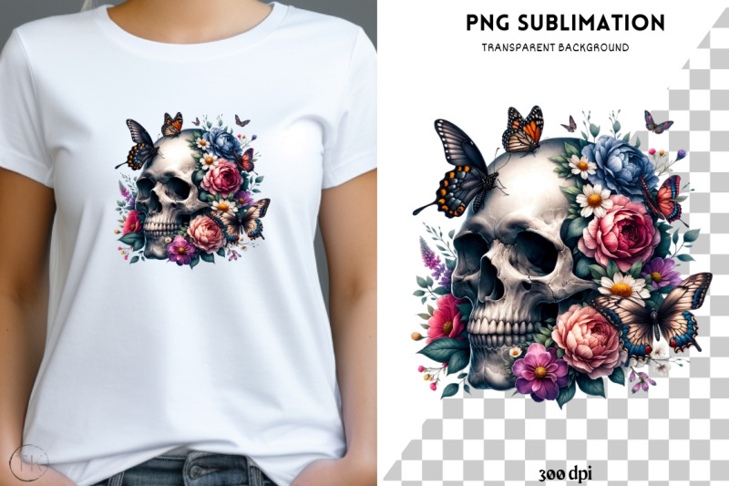 skull-with-flowers-png-sublimation-tshirt-design