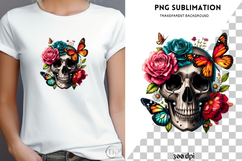 gothic-skull-and-flowers-digital-print-sublimation-design