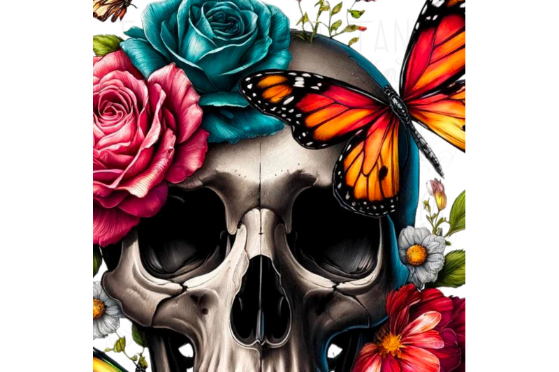 gothic-skull-and-flowers-digital-print-sublimation-design