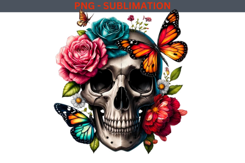 gothic-skull-and-flowers-digital-print-sublimation-design