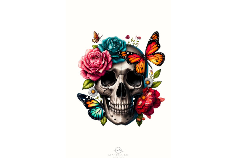 gothic-skull-and-flowers-digital-print-sublimation-design