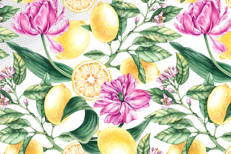 watercolor-lemon-and-tulip-pattern