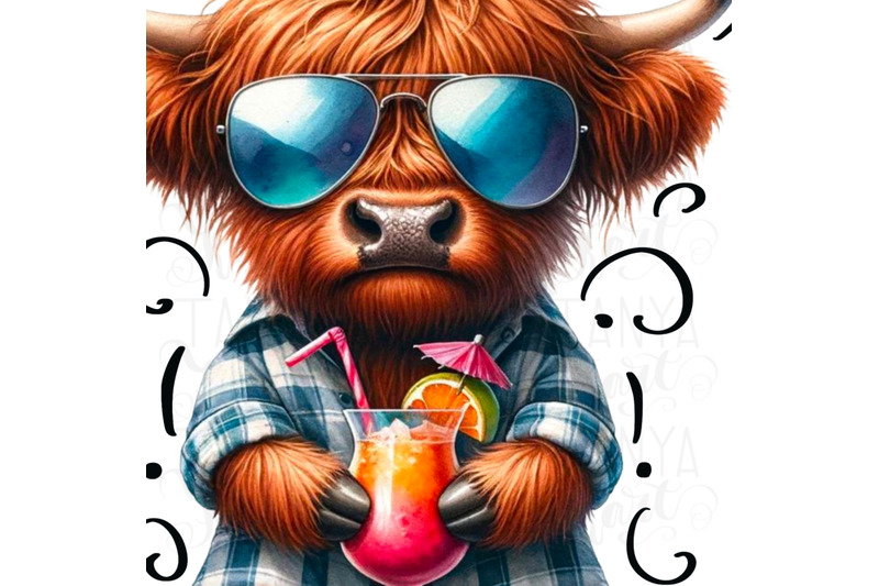 hello-summer-highland-cow-art-tshirt-design-sublimation-png