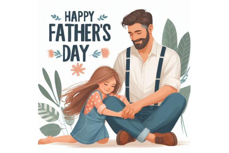 happy-father-s-day-trendy-card-with-father-and-d