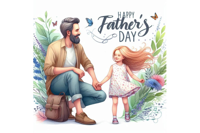 happy-father-s-day-trendy-card-with-father-and-d