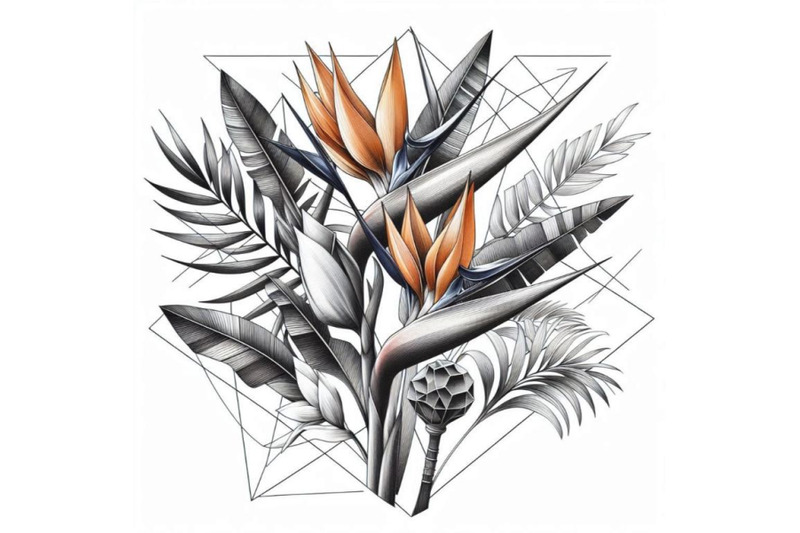 strelitzia-bouquet-hand-drawing