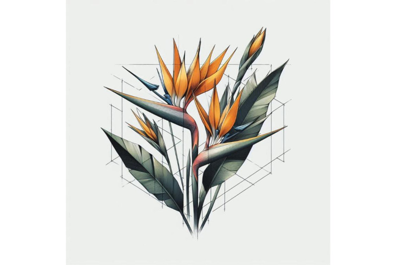 strelitzia-bouquet-hand-drawing