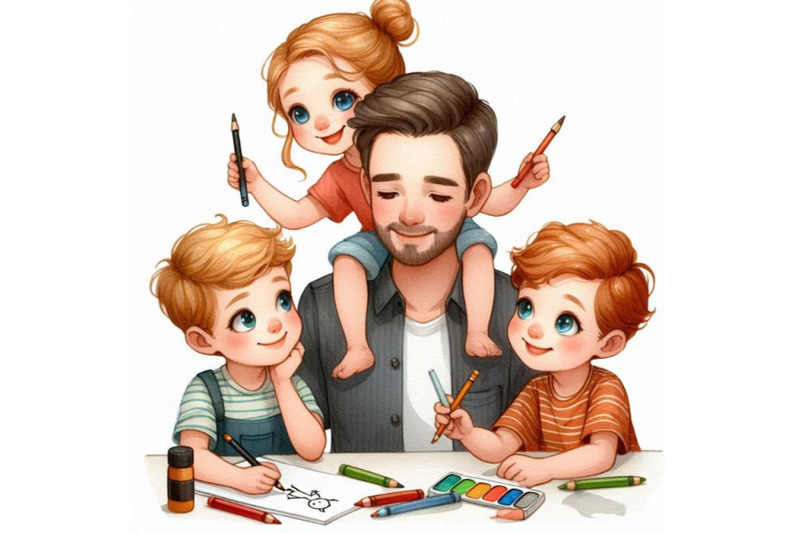 kid-s-drawing-father-s-day-father-and-three-kids