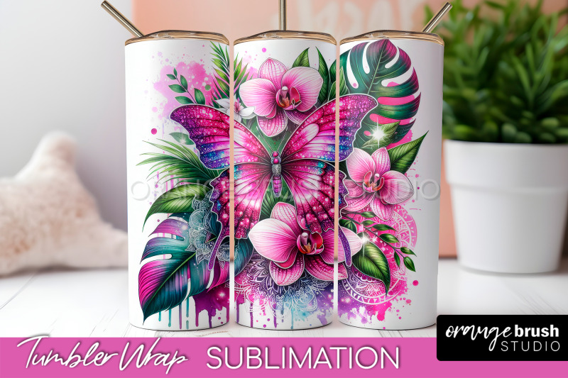 butterflies-and-flowers-tumbler-wrap-tropical-tumbler-png