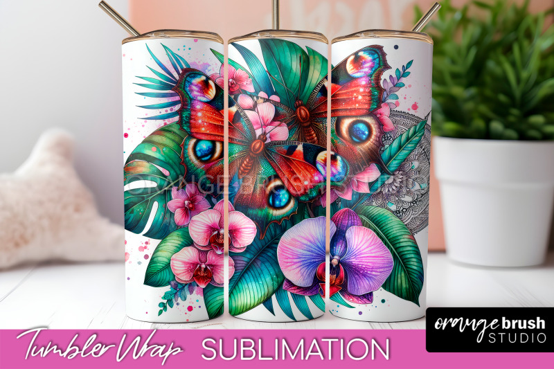 butterflies-and-flowers-tumbler-wrap-tropical-tumbler-png