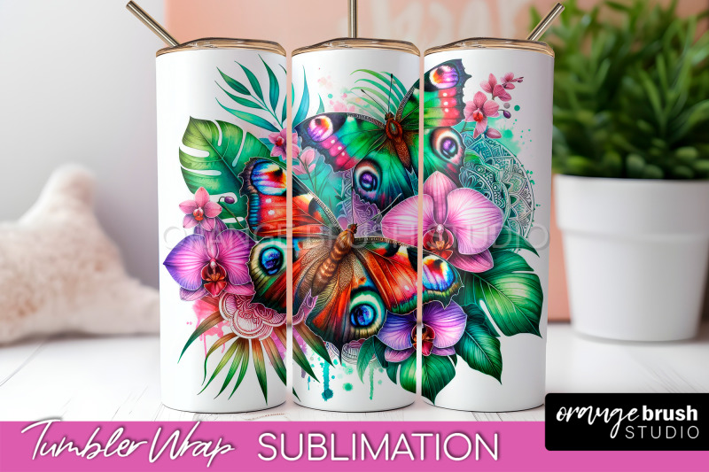 butterflies-and-flowers-tumbler-wrap-tropical-tumbler-png