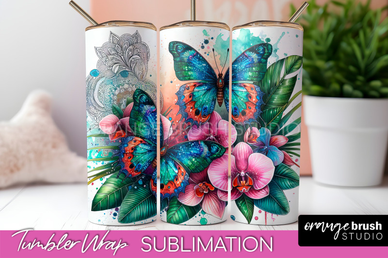 butterflies-and-flowers-tumbler-wrap-tropical-tumbler-png