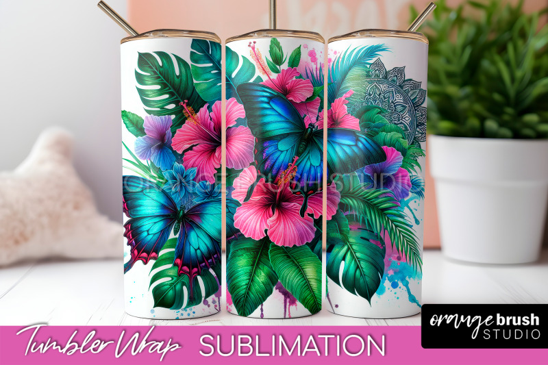 butterflies-and-flowers-tumbler-wrap-tropical-tumbler-png