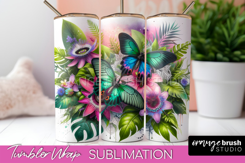 butterflies-and-flowers-tumbler-wrap-tropical-tumbler-png