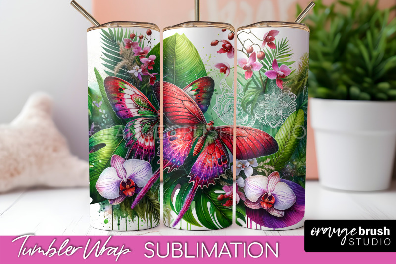 butterflies-and-flowers-tumbler-wrap-tropical-tumbler-png