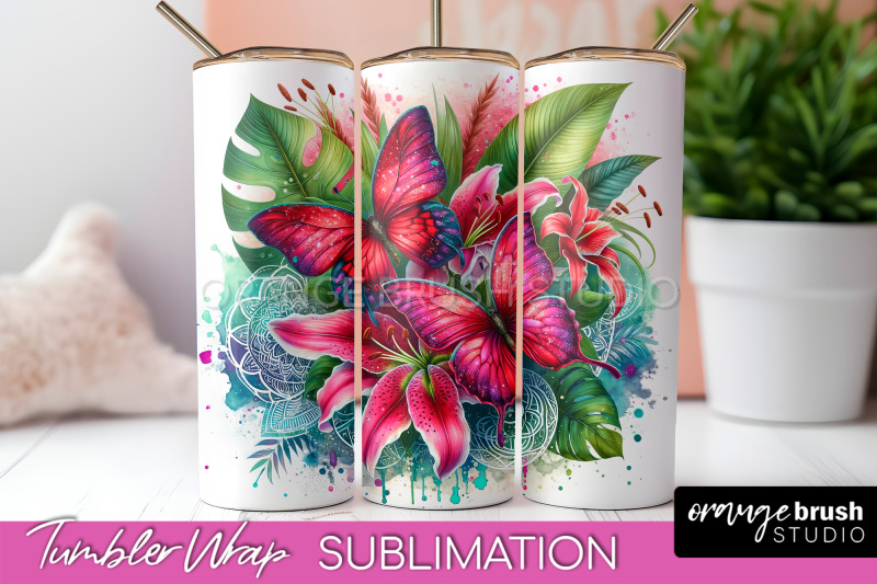 butterflies-and-flowers-tumbler-wrap-tropical-tumbler-png