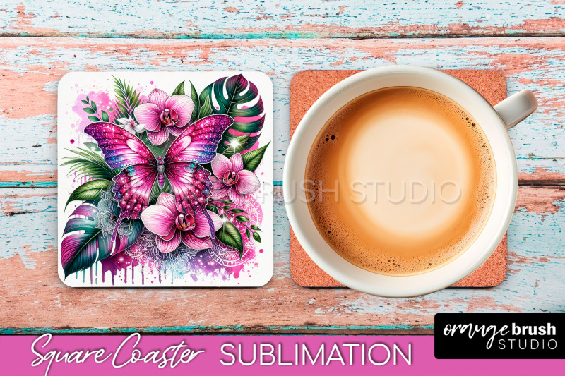 butterfly-square-coaster-sublimation-butterfly-coaster-png