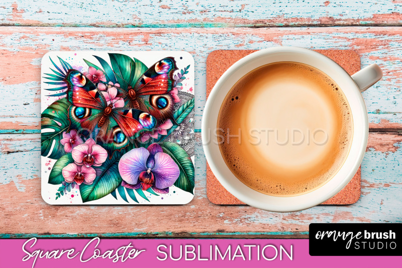 butterfly-square-coaster-sublimation-butterfly-coaster-png