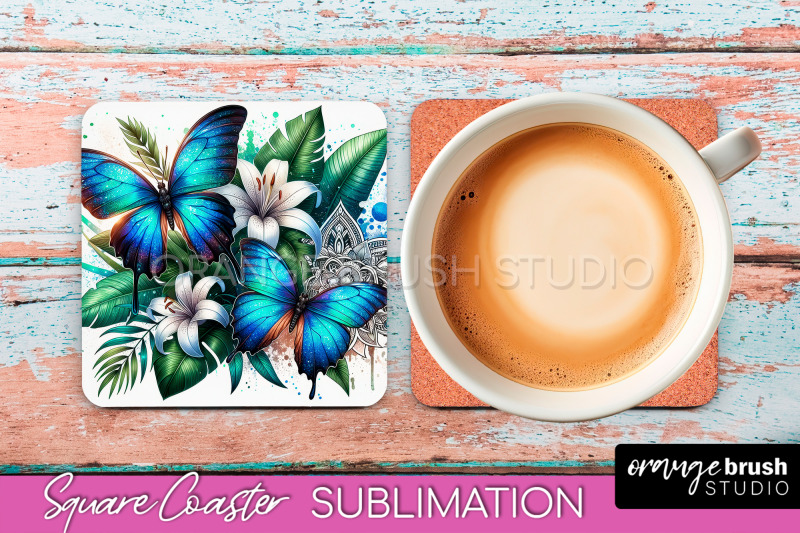 butterfly-square-coaster-sublimation-butterfly-coaster-png