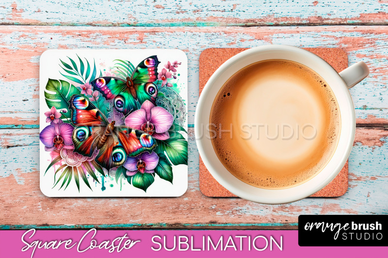 butterfly-square-coaster-sublimation-butterfly-coaster-png