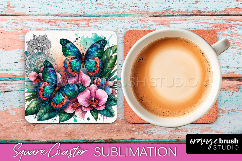 butterfly-square-coaster-sublimation-butterfly-coaster-png