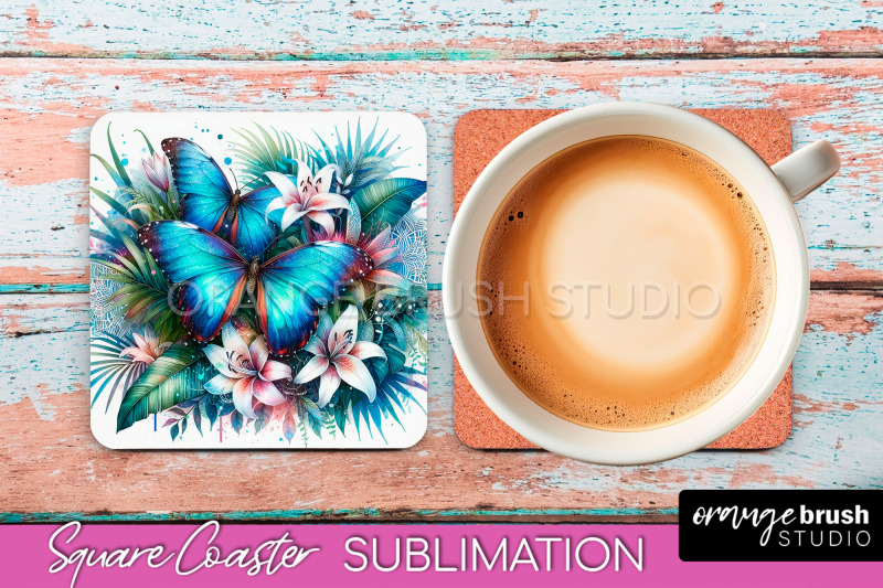 butterfly-square-coaster-sublimation-butterfly-coaster-png