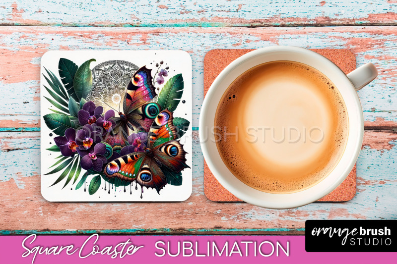 butterfly-square-coaster-sublimation-butterfly-coaster-png