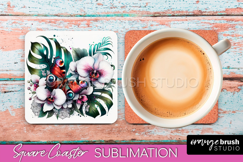 butterfly-square-coaster-sublimation-butterfly-coaster-png