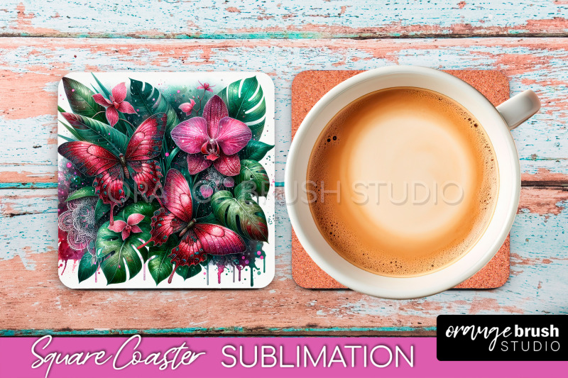 butterfly-square-coaster-sublimation-butterfly-coaster-png