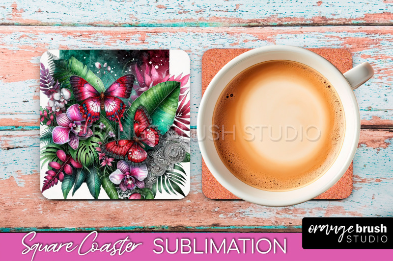 butterfly-square-coaster-sublimation-butterfly-coaster-png