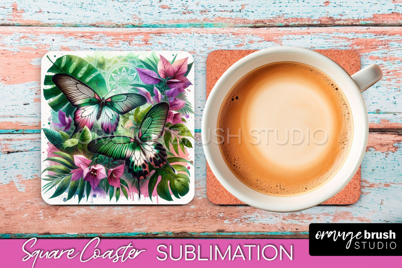 butterfly-square-coaster-sublimation-butterfly-coaster-png