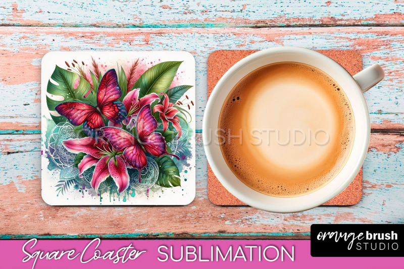 butterfly-square-coaster-sublimation-butterfly-coaster-png