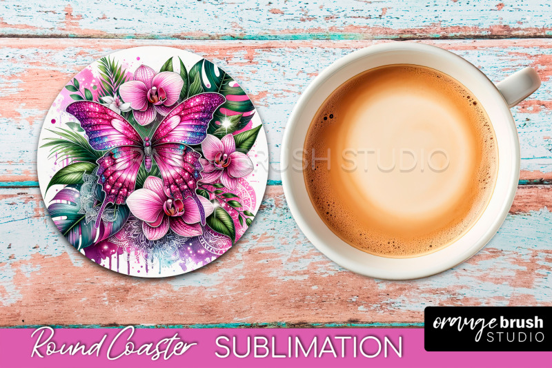 butterfly-round-coaster-sublimation-butterfly-coaster-png