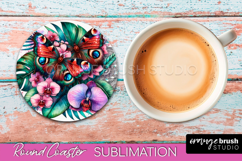 butterfly-round-coaster-sublimation-butterfly-coaster-png