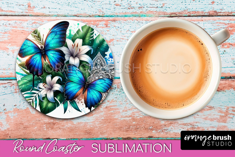 butterfly-round-coaster-sublimation-butterfly-coaster-png