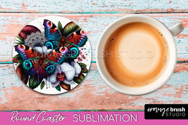 butterfly-round-coaster-sublimation-butterfly-coaster-png