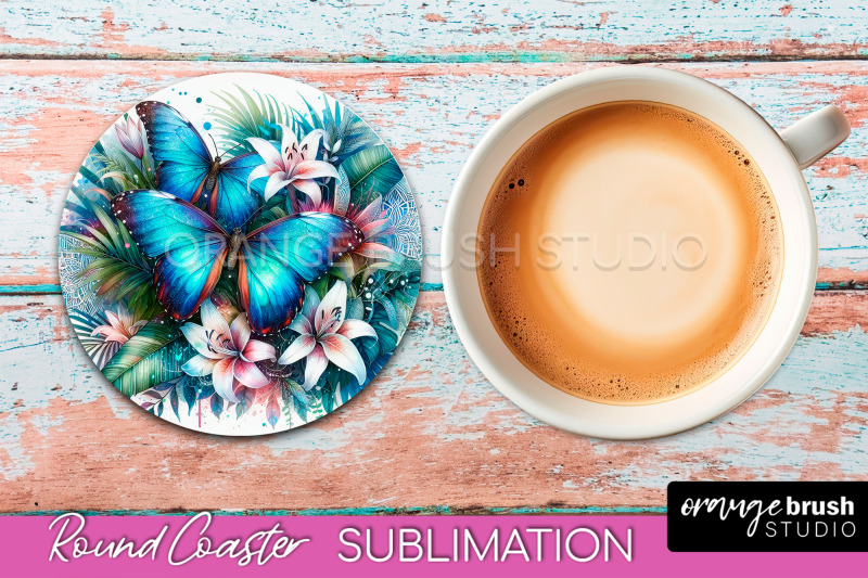 butterfly-round-coaster-sublimation-butterfly-coaster-png