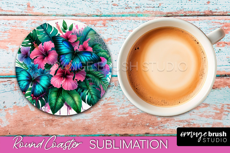 butterfly-round-coaster-sublimation-butterfly-coaster-png