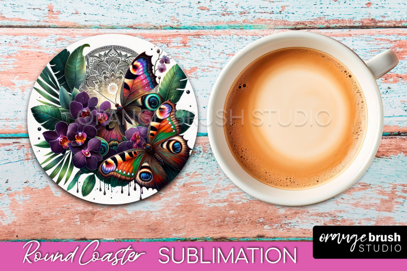 butterfly-round-coaster-sublimation-butterfly-coaster-png