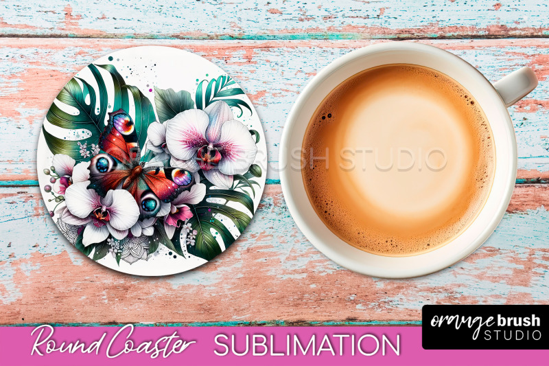 butterfly-round-coaster-sublimation-butterfly-coaster-png