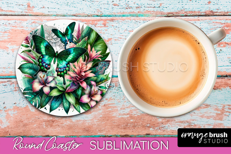 butterfly-round-coaster-sublimation-butterfly-coaster-png