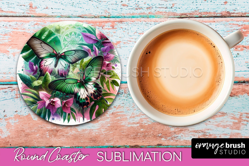 butterfly-round-coaster-sublimation-butterfly-coaster-png